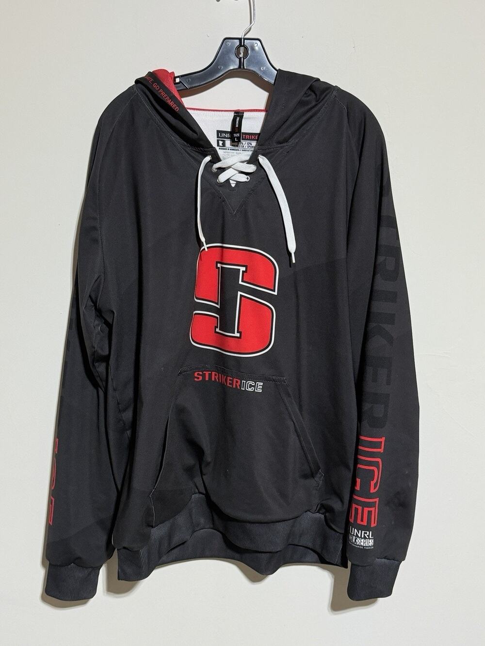 Striker Ice UNRL Silk Series Hoodie Black‎ Red Logo Sweatshirt Pullover Large